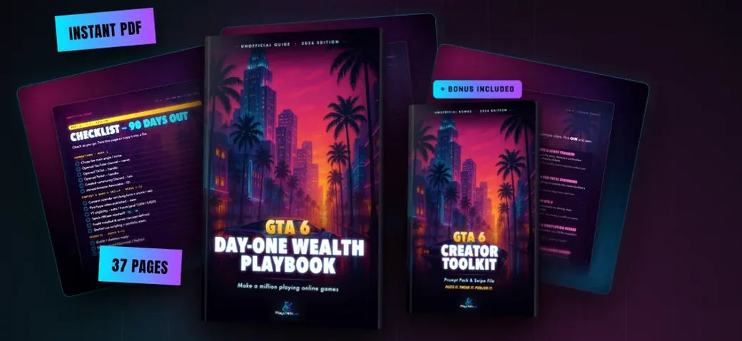 The GTA 6 Day-One Wealth Playbook and the Creator Toolkit, plus the fill-in checklist pages.