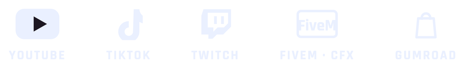 YouTube, TikTok, Twitch, FiveM / CFX, Gumroad